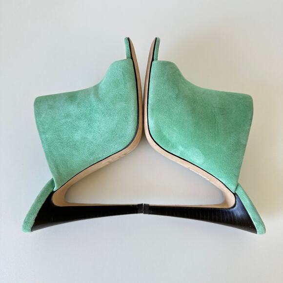 Jenni Kayne Green Suede Peep Toe Mule Heels Size 37 - Picture 5 of 14